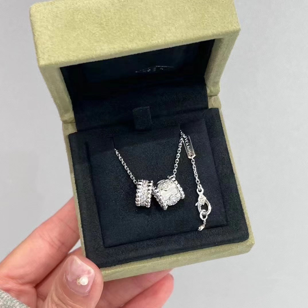 [⭐Shinejoy]PERLEE DOPPEL-ANHÄNGER SILBER DIAMANT-HALSKETTE