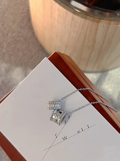 [⭐Shinejoy]PERLEE DOPPEL-ANHÄNGER SILBER DIAMANT-HALSKETTE