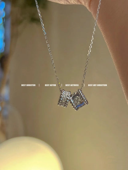 [⭐Shinejoy]PERLEE DOPPEL-ANHÄNGER SILBER DIAMANT-HALSKETTE
