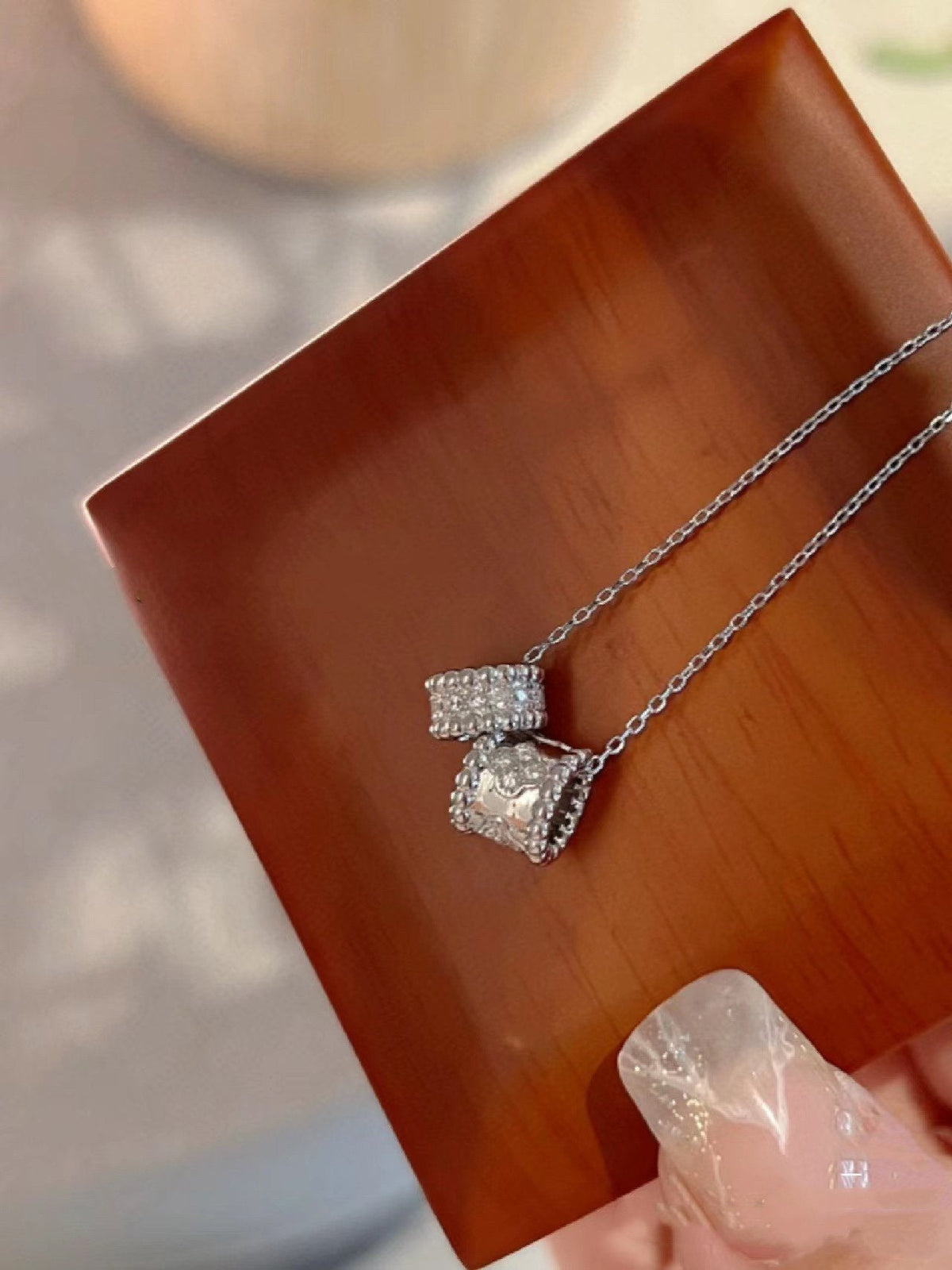[⭐Shinejoy]PERLEE DOPPEL-ANHÄNGER SILBER DIAMANT-HALSKETTE