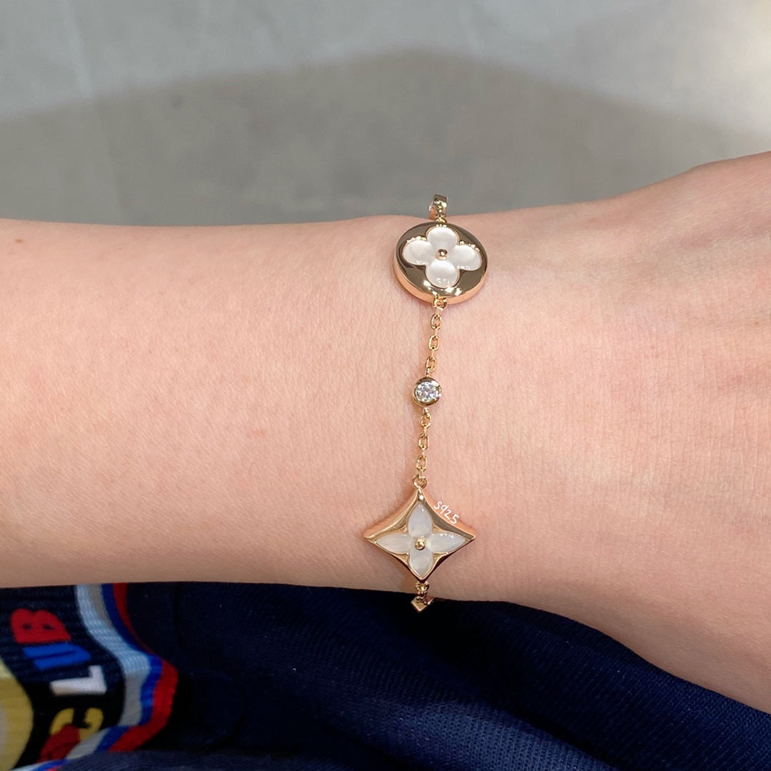 [⭐Shinejoy]STAR AND SUN 4 MOTIF WHITE MOP PINK GOLD BRACELET