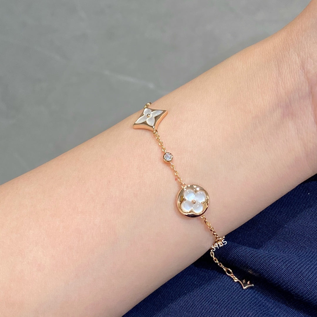 [⭐Shinejoy]STAR AND SUN 4 MOTIF WHITE MOP PINK GOLD BRACELET