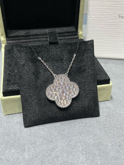 [⭐Shinejoy]CLOVER 25MM ラージペンダント ダイヤモンドパヴェ シルバーネックレス