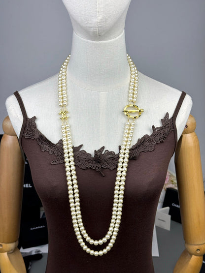 [⭐Shinejoy]25K Pencil Double C Double-Layer Pearl Sweater Chain