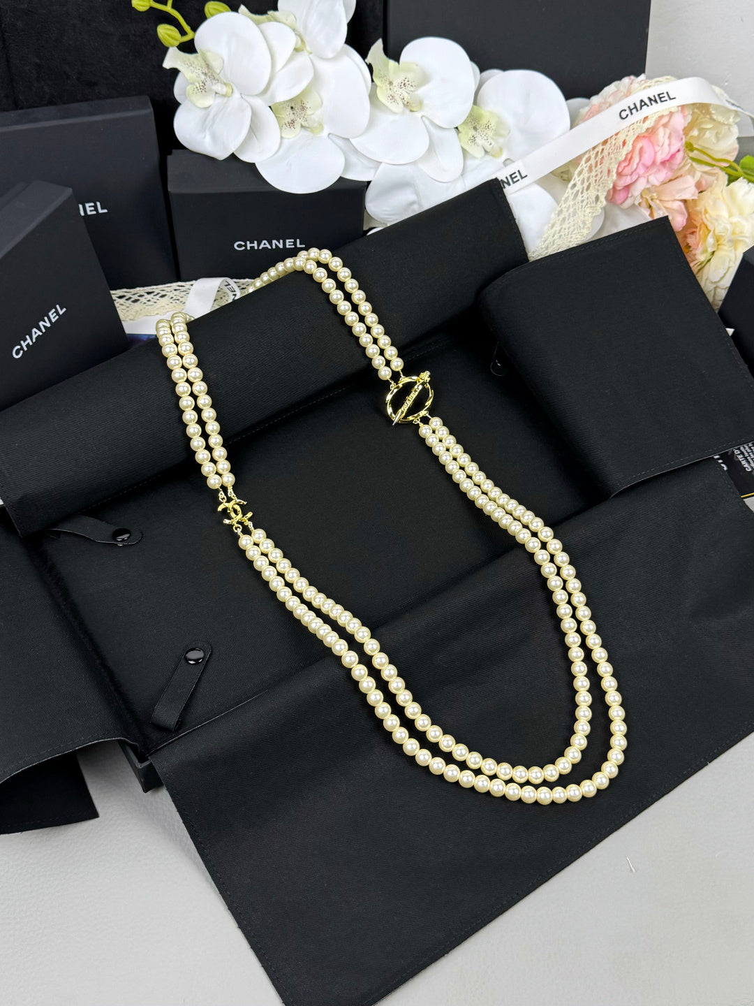 [⭐Shinejoy]25K Pencil Double C Double-Layer Pearl Sweater Chain