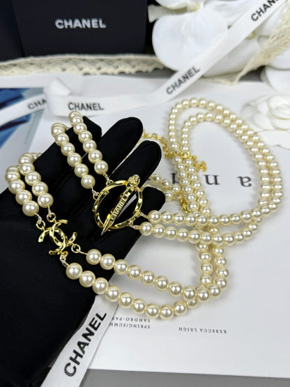 [⭐Shinejoy]25K Pencil Double C Double-Layer Pearl Sweater Chain