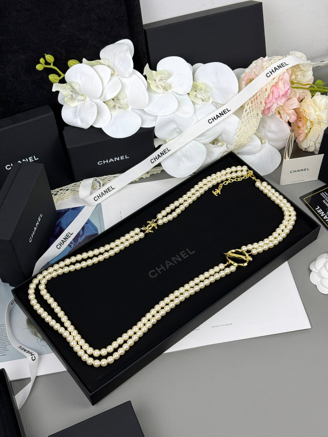 [⭐Shinejoy]25K Pencil Double C Double-Layer Pearl Sweater Chain