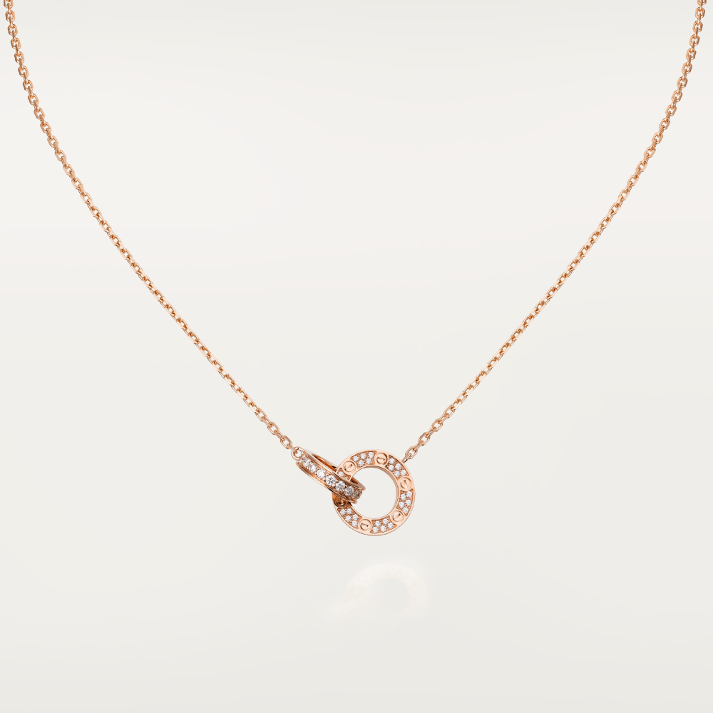 [⭐Shinejoy]LOVE 7.6MM ネックレス ローズゴールド＆シルバー フルダイヤモンド