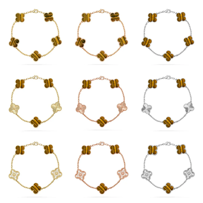[⭐Shinejoy] CLOVER 5 MOTIFS TIGER EYE BRACELET COLLECTION