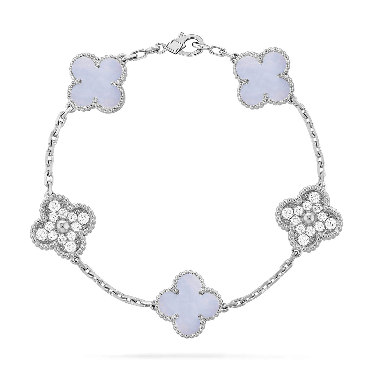 [⭐Shinejoy] CLOVER 5 MOTIF PURPLE CHALCEDONY BRACELET COLLECTION