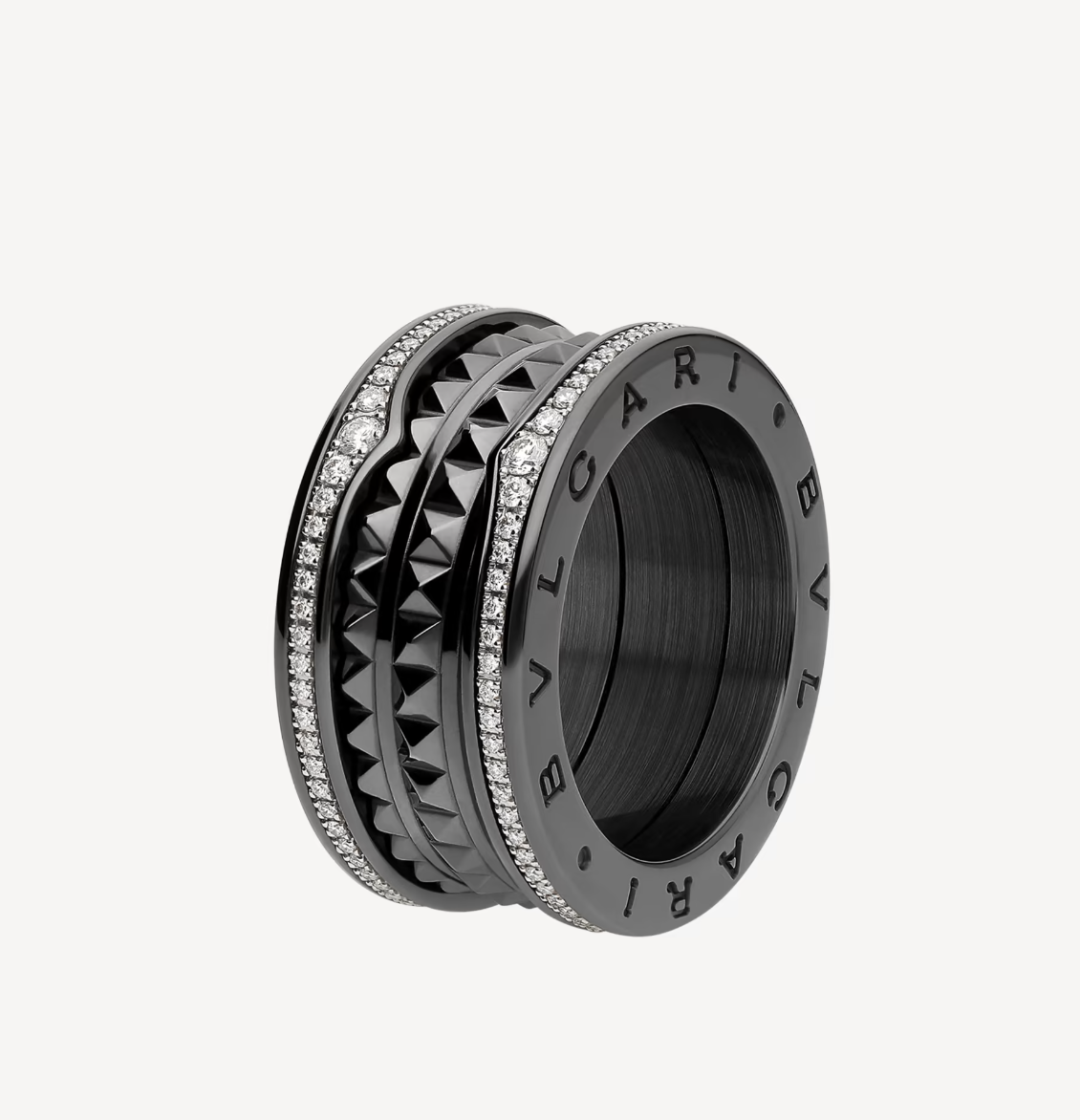 [⭐Shinejoy]ZERO 1 ロック 4バンド ブラックセラミック スタッズスパイラル パヴェダイヤモンド リング
