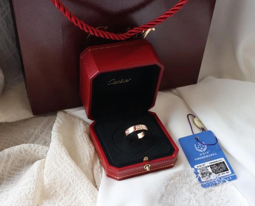 [⭐Shinejoy]LOVE リング 5.5MM 6ダイヤモンド ピンクゴールド