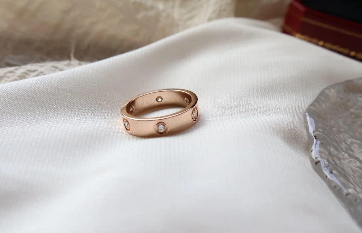 [⭐Shinejoy]LOVE リング 5.5MM 6ダイヤモンド ピンクゴールド