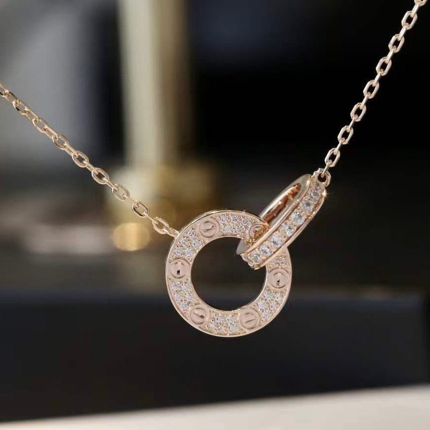 [⭐Shinejoy]LOVE 7.6MM ネックレス ローズゴールド＆シルバー フルダイヤモンド