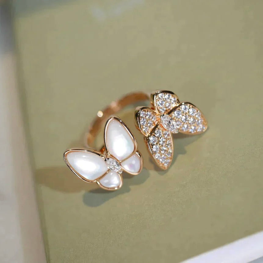 [⭐Shinejoy]TWIN BUTTERFLY DIAMANT PERLMUTT RING