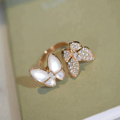 [⭐Shinejoy]TWIN BUTTERFLY DIAMANT PERLMUTT RING