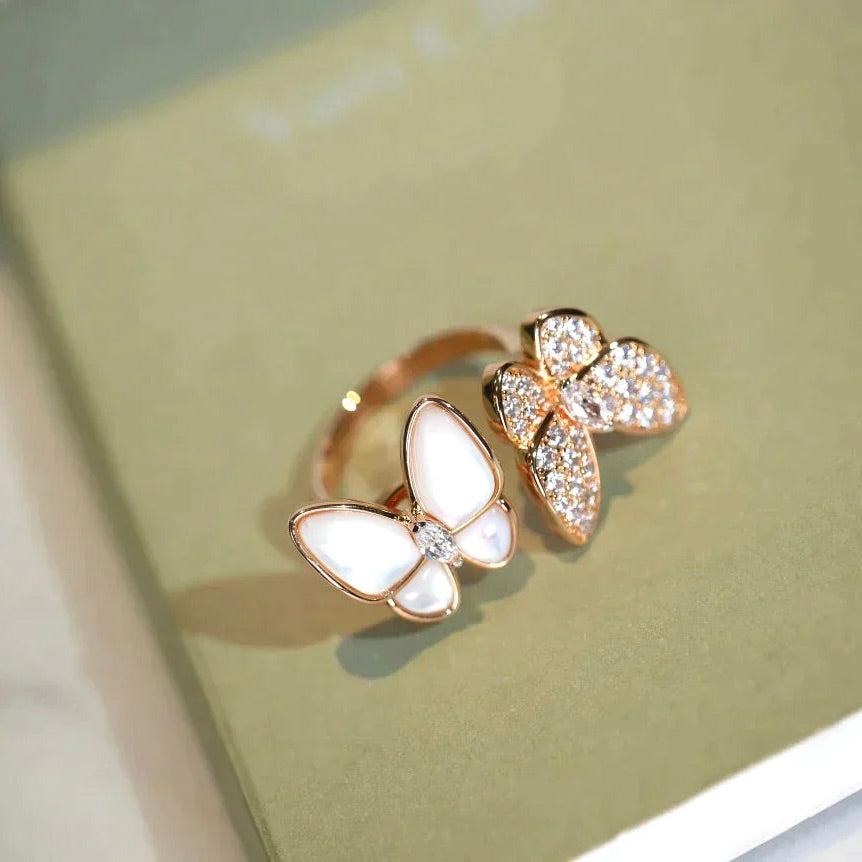 [⭐Shinejoy]TWIN BUTTERFLY DIAMANT PERLMUTT RING