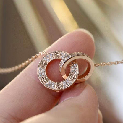 [⭐Shinejoy]LOVE 7.6MM ネックレス ローズゴールド＆シルバー フルダイヤモンド