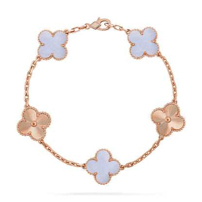 [⭐Shinejoy] CLOVER 5 MOTIF PURPLE CHALCEDONY BRACELET COLLECTION