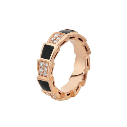 [⭐Shinejoy]SERPENTI RING ROSEGOLD SCHWARZES PERLMUTT DIAMANT-PAVÉ 4MM