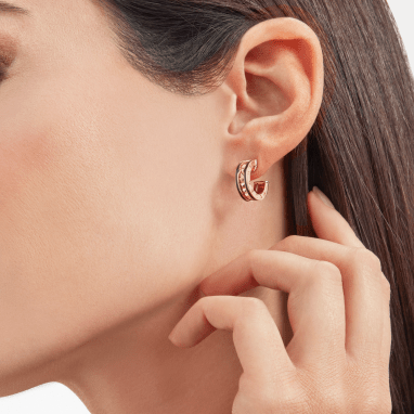 [⭐Shinejoy]ZERO 1 ROCK PINK GOLD EARRINGS WITH STUDDED SPIRAL AND BLACK CERAMIC
