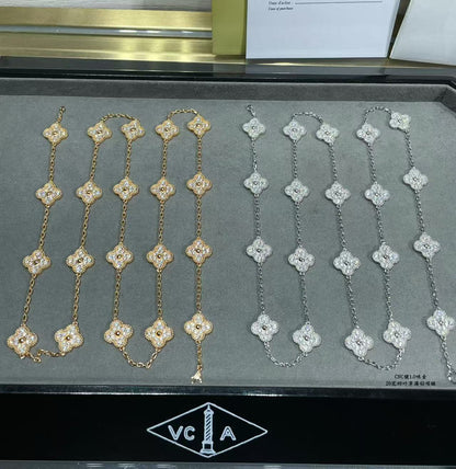 [⭐Shinejoy]クローバー 20モチーフ フルダイヤモンド ネックレス