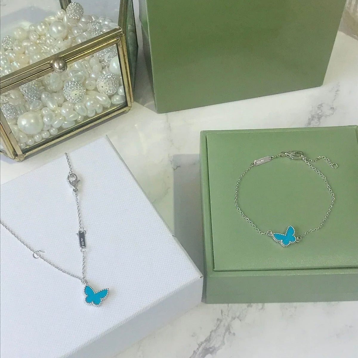 [⭐Shinejoy]BUTTERFLY TURQUOISE BUTTERFLY BRACELET SILVER