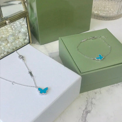 [⭐Shinejoy]BUTTERFLY TURQUOISE BUTTERFLY BRACELET SILVER