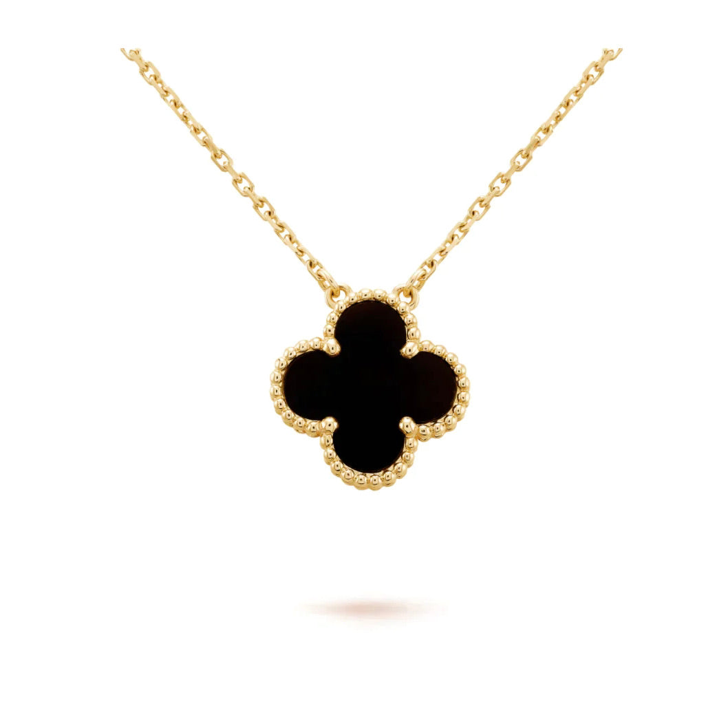[⭐Shinejoy]CLOVER 15MM ブラックオニキス シングルフラワーネックレス