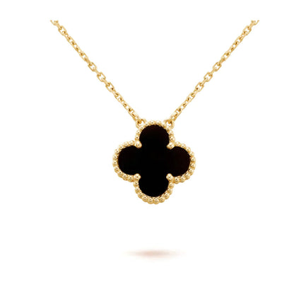 [⭐Shinejoy]CLOVER 15MM ブラックオニキス シングルフラワーネックレス