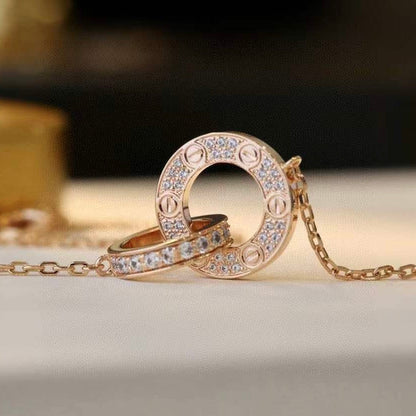 [⭐Shinejoy]LOVE 7.6MM ネックレス ローズゴールド＆シルバー フルダイヤモンド