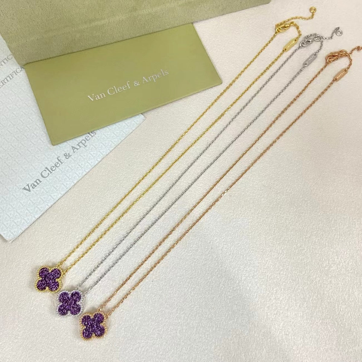 [⭐Shinejoy]NEW 15MM PURPLE SAND-GOLD FOUR-LEAF CLOVER NECKLACE