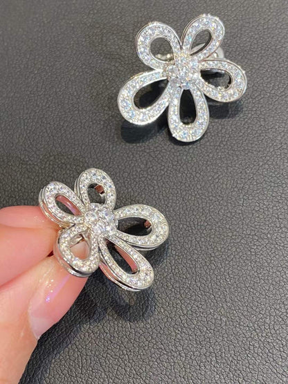 [⭐Shinejoy]フラワーレースピアス フルダイヤモンド
