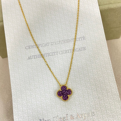[⭐Shinejoy]NEW 15MM PURPLE SAND-GOLD FOUR-LEAF CLOVER NECKLACE