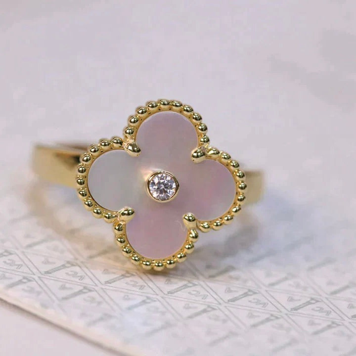 [⭐Shinejoy]クローバーピンクモップリング ゴールドダイヤモンド
