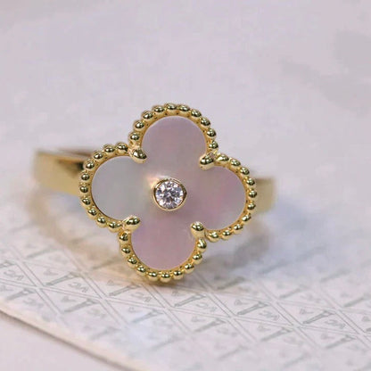 [⭐Shinejoy]クローバーピンクモップリング ゴールドダイヤモンド