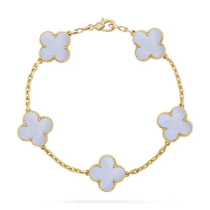[⭐Shinejoy] CLOVER 5 MOTIF PURPLE CHALCEDONY BRACELET COLLECTION