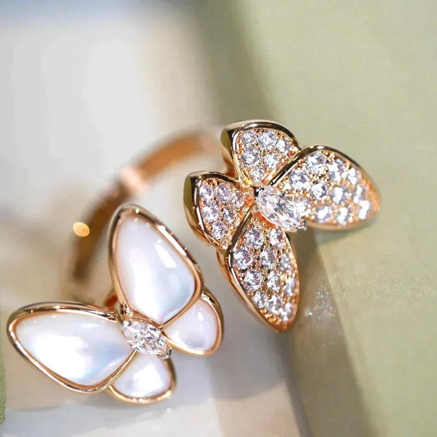 [⭐Shinejoy]TWIN BUTTERFLY DIAMANT PERLMUTT RING