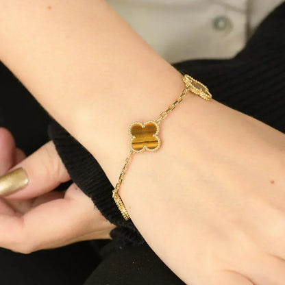 [⭐Shinejoy] CLOVER 5 MOTIFS TIGER EYE BRACELET COLLECTION