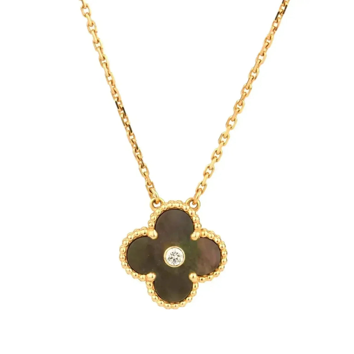 [⭐Shinejoy]CLOVER 15MM ダイヤモンド＆グレーマザーオブパール ネックレス
