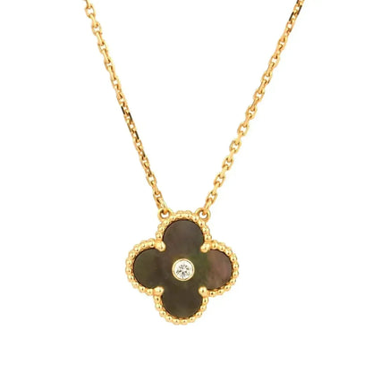 [⭐Shinejoy]CLOVER 15MM ダイヤモンド＆グレーマザーオブパール ネックレス