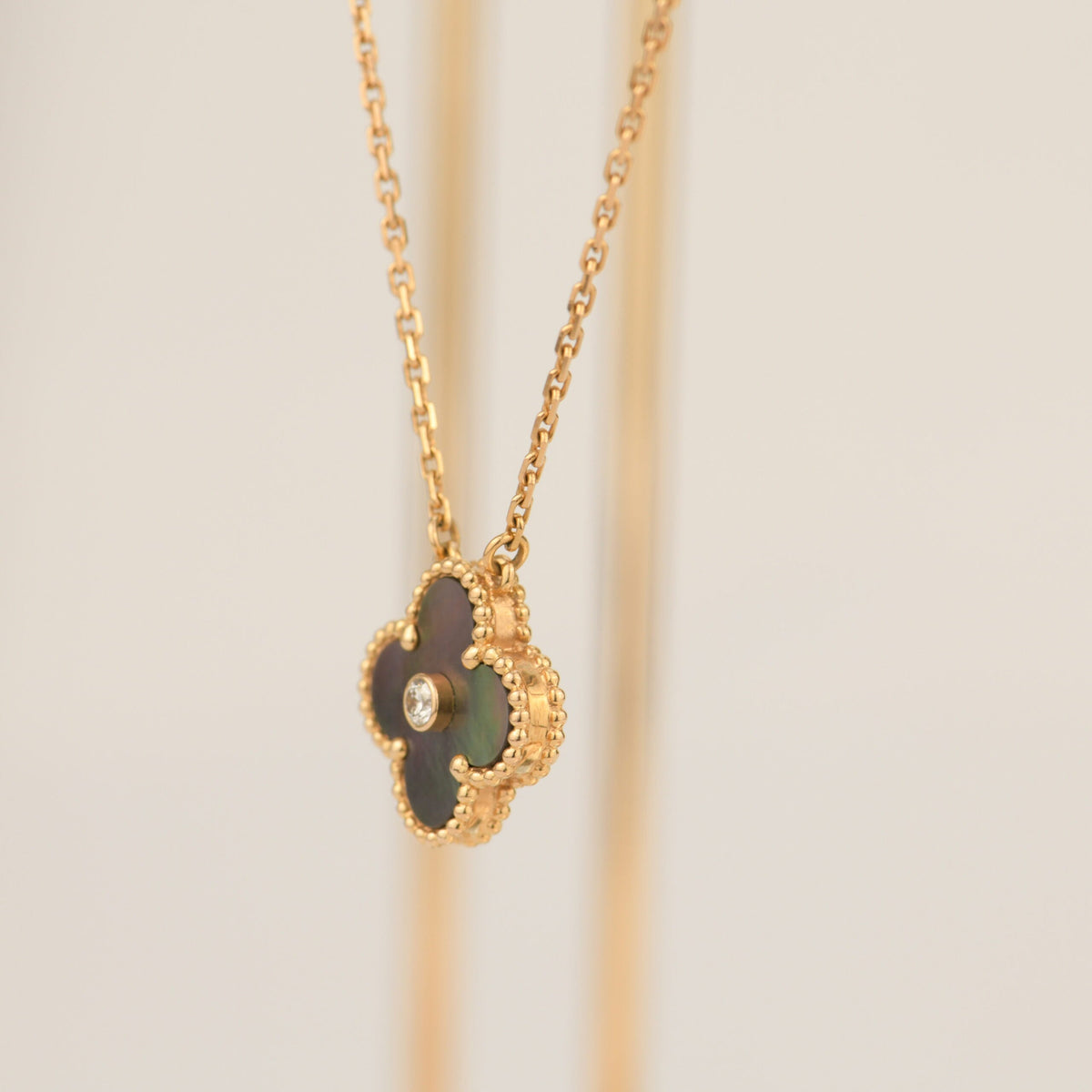 [⭐Shinejoy]CLOVER 15MM ダイヤモンド＆グレーマザーオブパール ネックレス