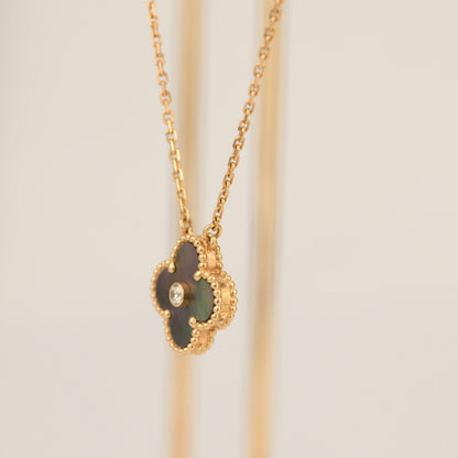 [⭐Shinejoy]CLOVER 15MM ダイヤモンド＆グレーマザーオブパール ネックレス