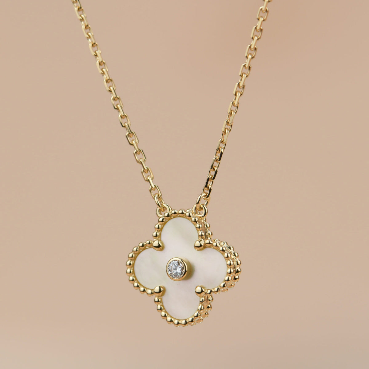 [⭐Shinejoy]CLOVER 15MM ダイヤモンド ゴールド マザーオブパール ネックレス