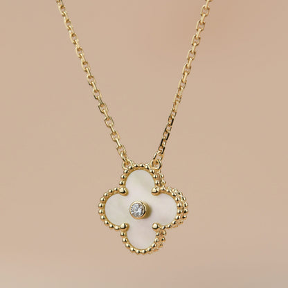 [⭐Shinejoy]CLOVER 15MM ダイヤモンド ゴールド マザーオブパール ネックレス