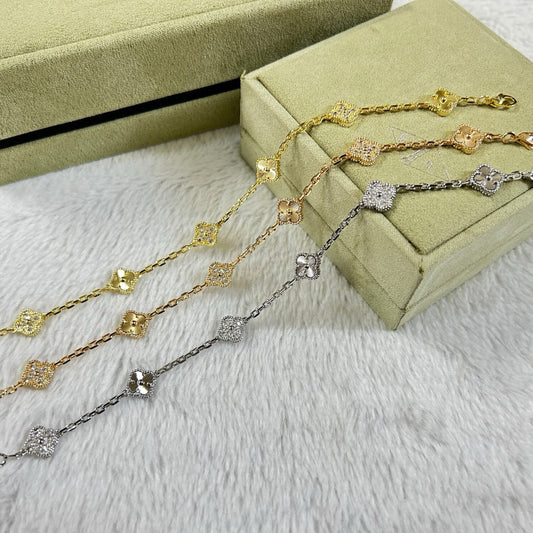 [⭐Shinejoy]クローバー 6モチーフ ダイヤモンド レーザーブレスレット