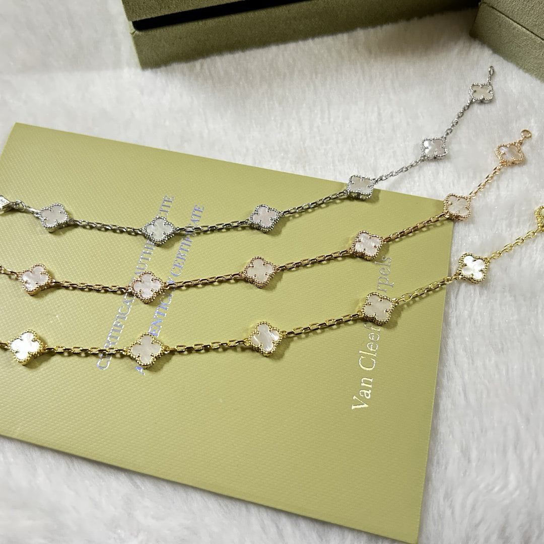 [⭐Shinejoy]クローバー 6モチーフ ホワイトマザーオブパール ブレスレット