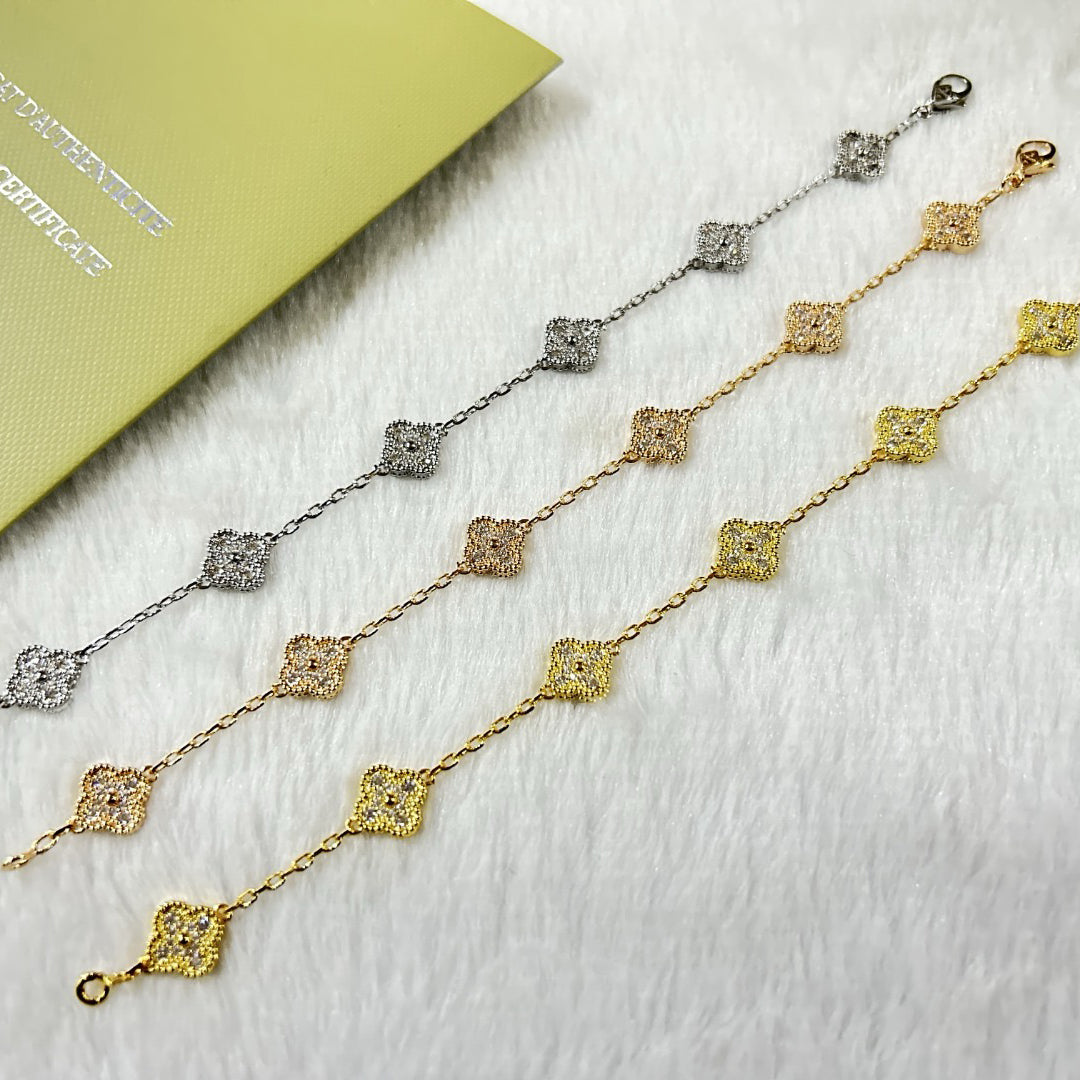 [⭐Shinejoy]クローバー6モチーフ ダイヤモンドブレスレット