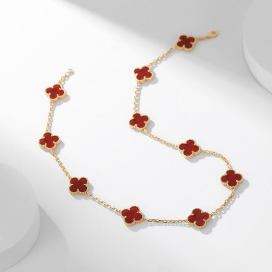[⭐Shinejoy]CLOVER 10 MOTIFS CARNELIAN NECKLACE