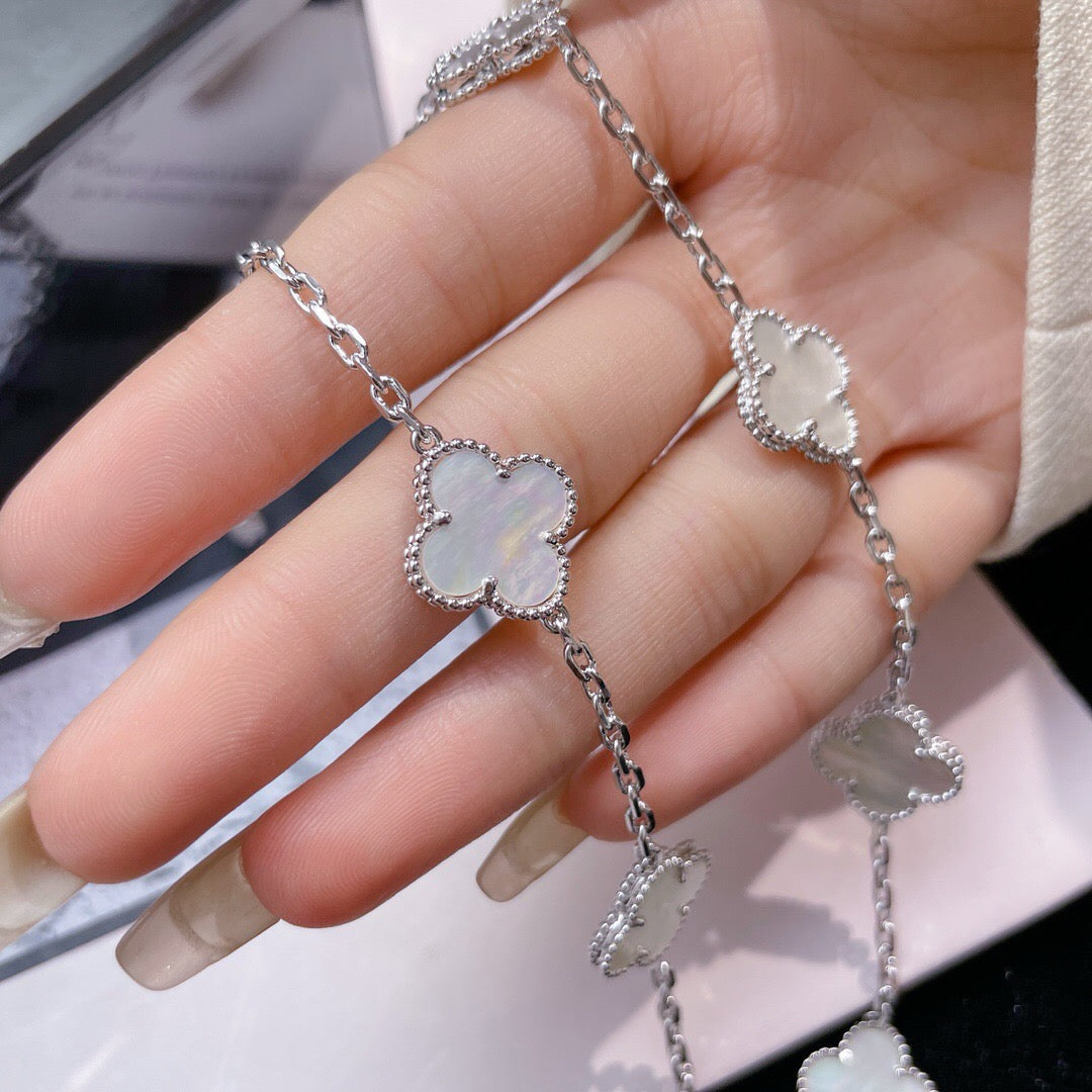 [⭐Shinejoy]クローバー10モチーフ ホワイトマザーオブパール ネックレス